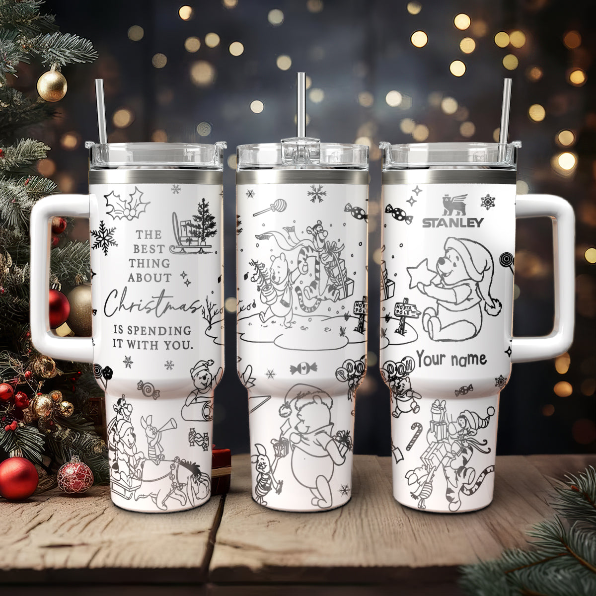 Winnie The Pooh Cartoon Christmas Custom Stanley Cup 40 oz 30 oz Tumbler With HandleTVC2301429