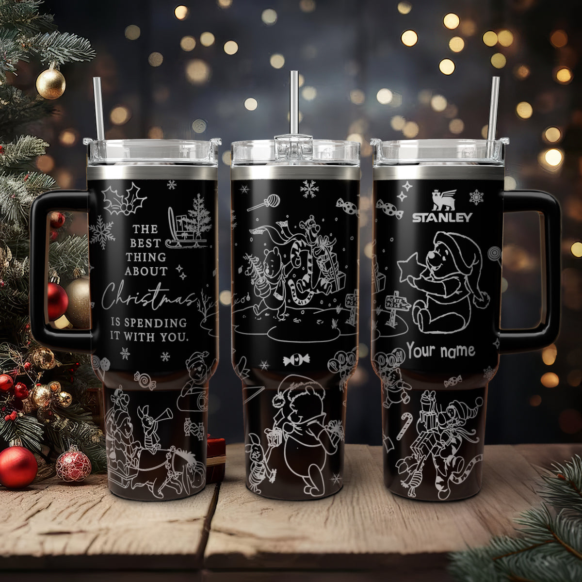 Winnie The Pooh Cartoon Christmas Custom Stanley Cup 40 oz 30 oz Tumbler With HandleTVC2301429