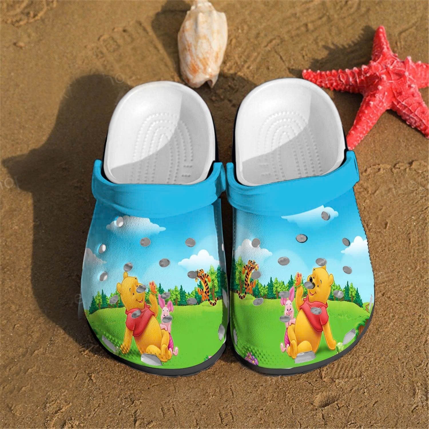 Winnie The Pooh Cartoon Crocs Crocband Clogs Shoes Comfortable For Men Women and Kids