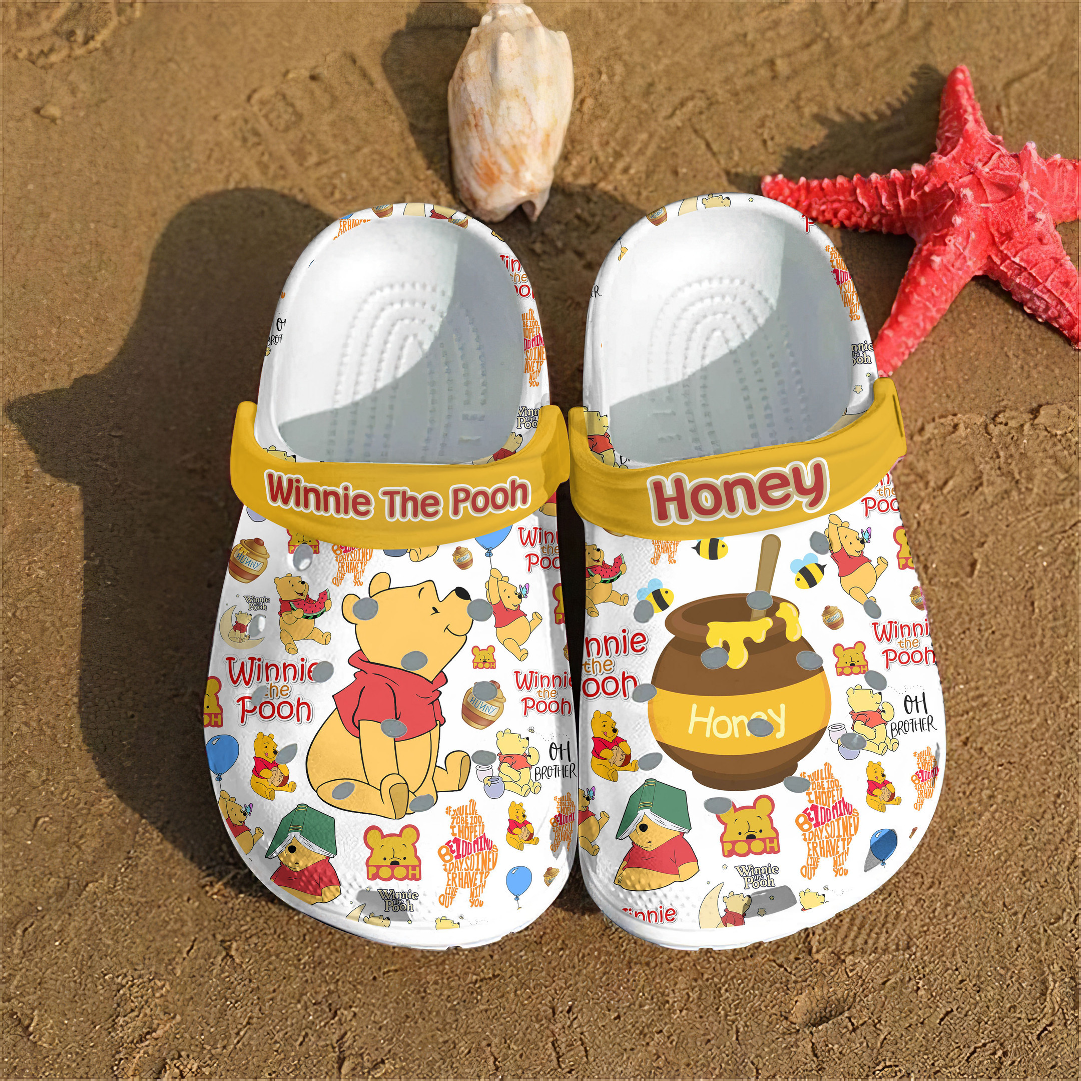 Winnie The Pooh Cartoon Crocs Crocband Clogs Shoes Comfortable For Men Women and Kids