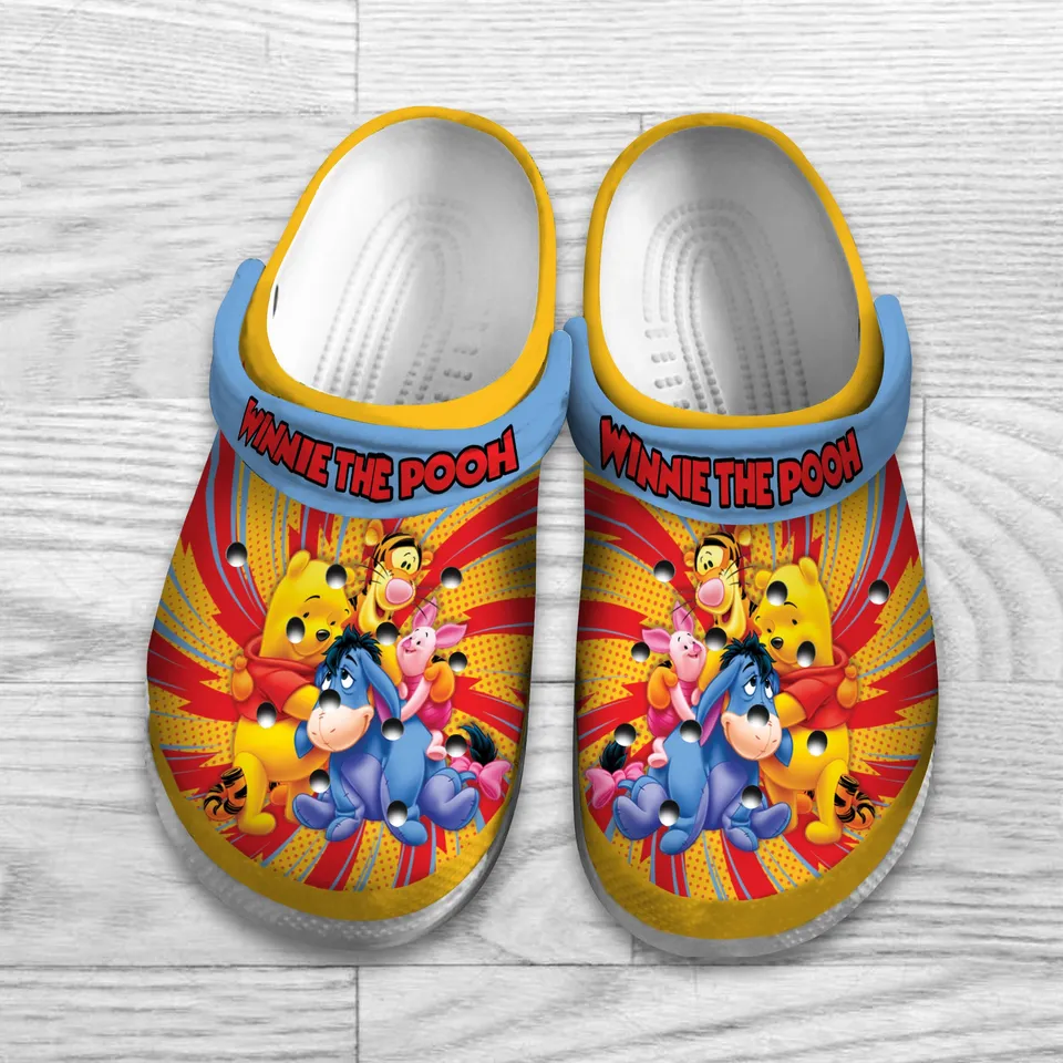 Winnie The Pooh Cartoon Crocs Crocband Clogs Shoes Comfortable For Men Women and Kids