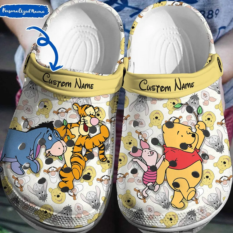 Winnie The Pooh Cartoon Crocs Crocband Clogs Shoes Comfortable For Men Women and Kids