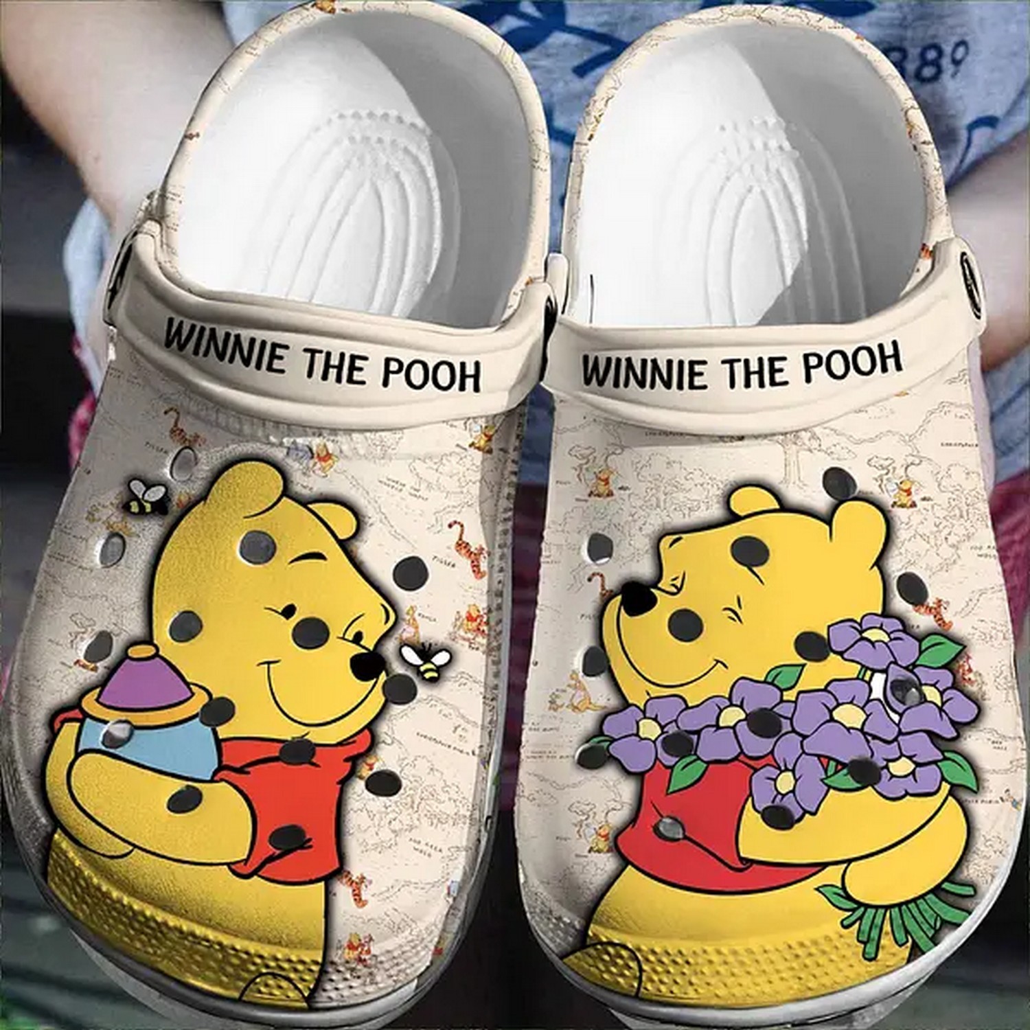 Winnie The Pooh Cartoon Crocs Crocband Clogs Shoes Comfortable For Men Women and Kids