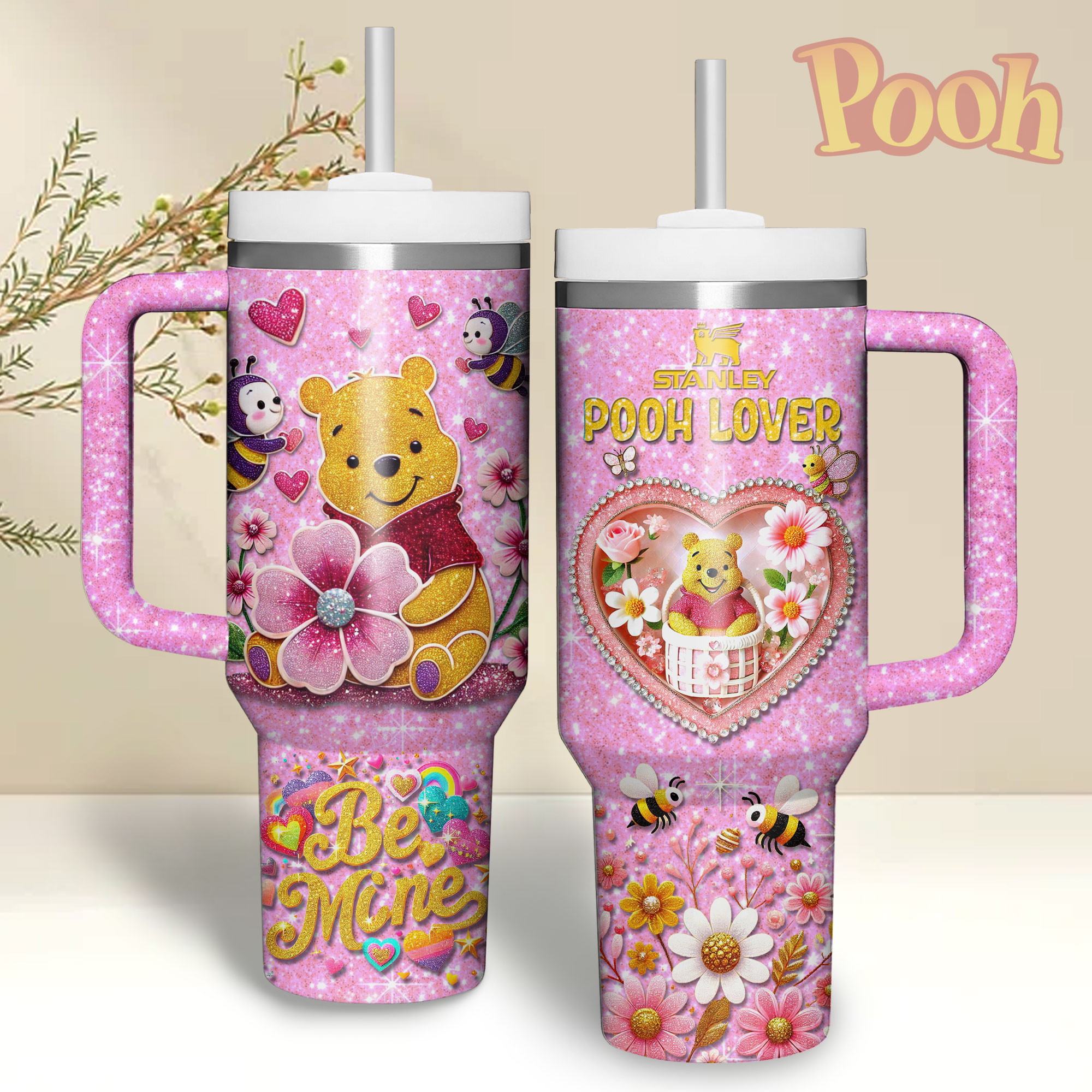 Winnie The Pooh Cartoon Valentine Custom Stanley Cup 40 oz 30 oz Tumbler With HandleTVC2301338