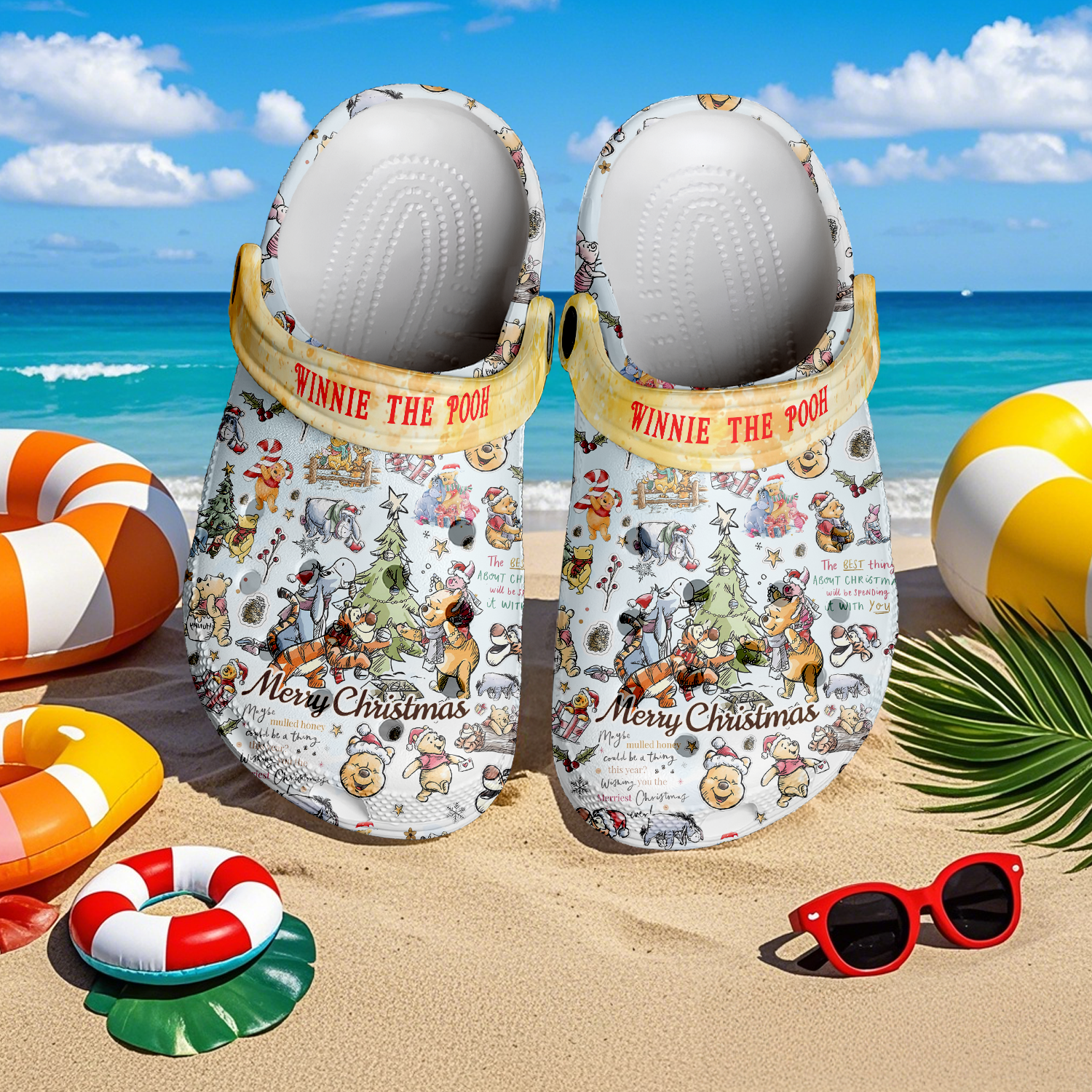 Winnie the Pooh x Christmas Crocs Crocband Clogs Shoes Comfortable For Men Women and Kids