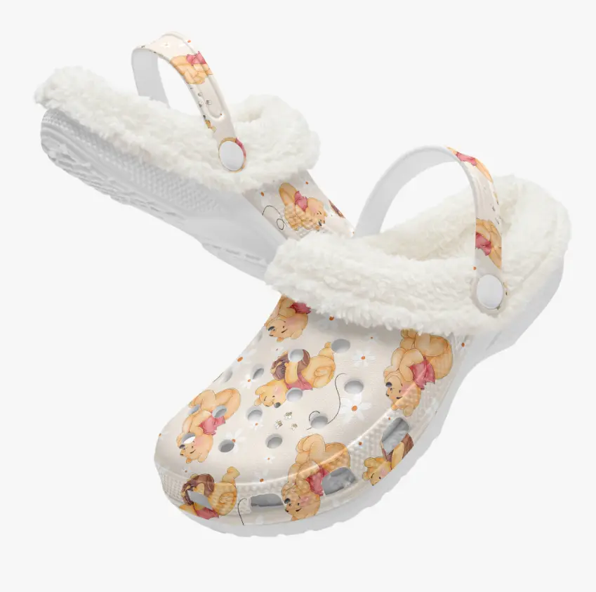 Winnie The Pooh x Christmas Crocs Crocband Fleece Lined Clogs Shoes Comfortable For Men Women and Kids In Winter