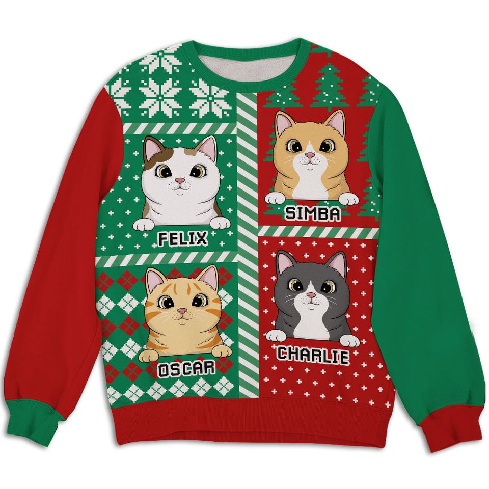 Winter Cat Patchwork - Personalized Custom All-Over-Print Sweatshirt