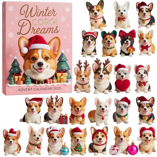 Winter Corgi Dream Advent Calendar, Corgi Advent Calendar, Christmas Countdown Ornament, 2D Falt Pet Advent Calendar - Image 5