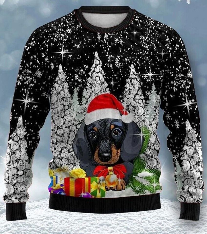 Winter Dachshund Ugly Christmas Sweater, Dachshund Dog 3D Sweater For Dog Lovers