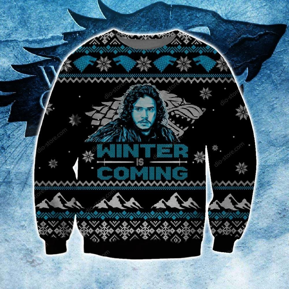 Winter Is Coming Knitting Pattern For Unisex Ugly Christmas Sweater Adult 3D Funny Matching for family