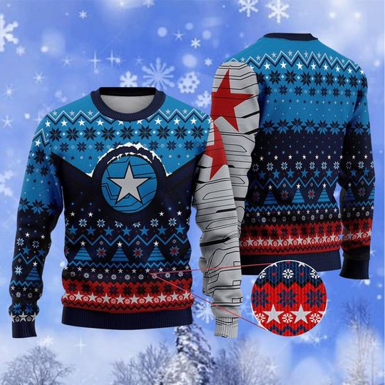 Winter Soldier Ugly Sweater, Winter Soldier BUCKYY Bn Barnes Christmas Sweater - Image 5