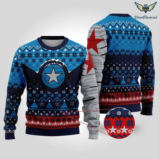Winter Soldier Ugly Sweatshirt, Winter Soldier BUCKYY Bn Barnes Christmas Sweater, - Image 6