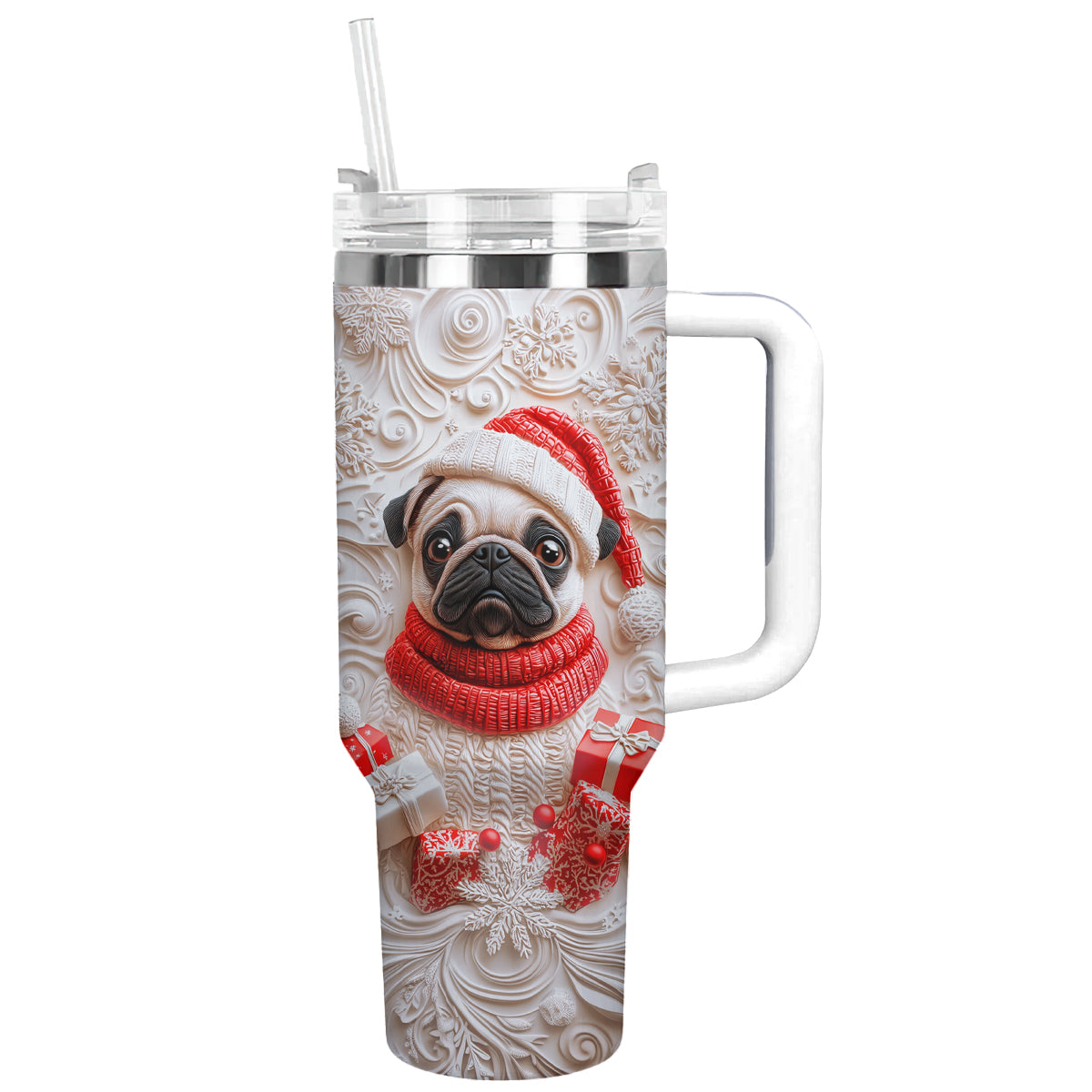 Wintery Puggy Christmas Custom Stanley Cup 40 oz 30 oz Tumbler With HandleTVC2301486