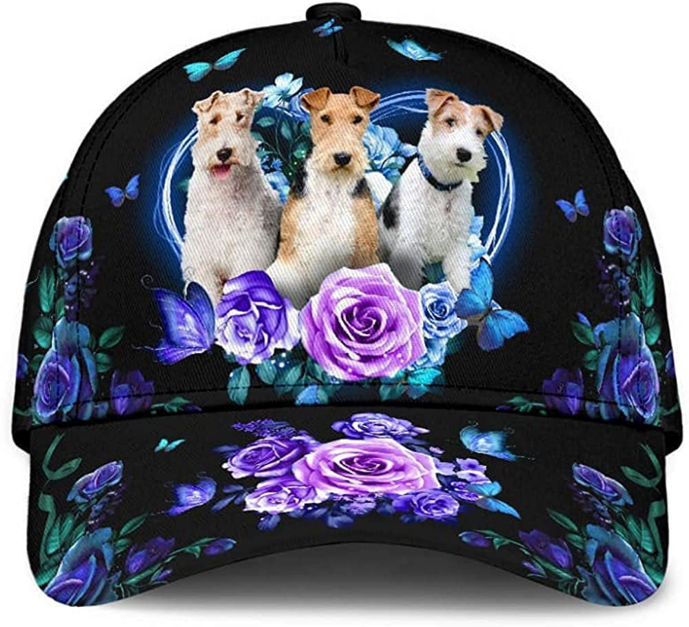 Wire Fox Terrier Lovely Cute Flower Butterfly Heart 3D Printed Unisex Hat Classic Cap Trucker Hats Custom Hats Gifts For Men & Women
