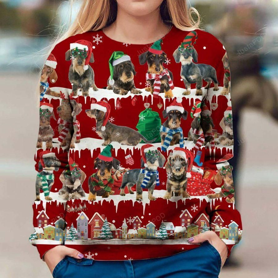 Wire Haired Dachshund Dog Ugly Christmas Sweater Adult 3D Funny Matching for family