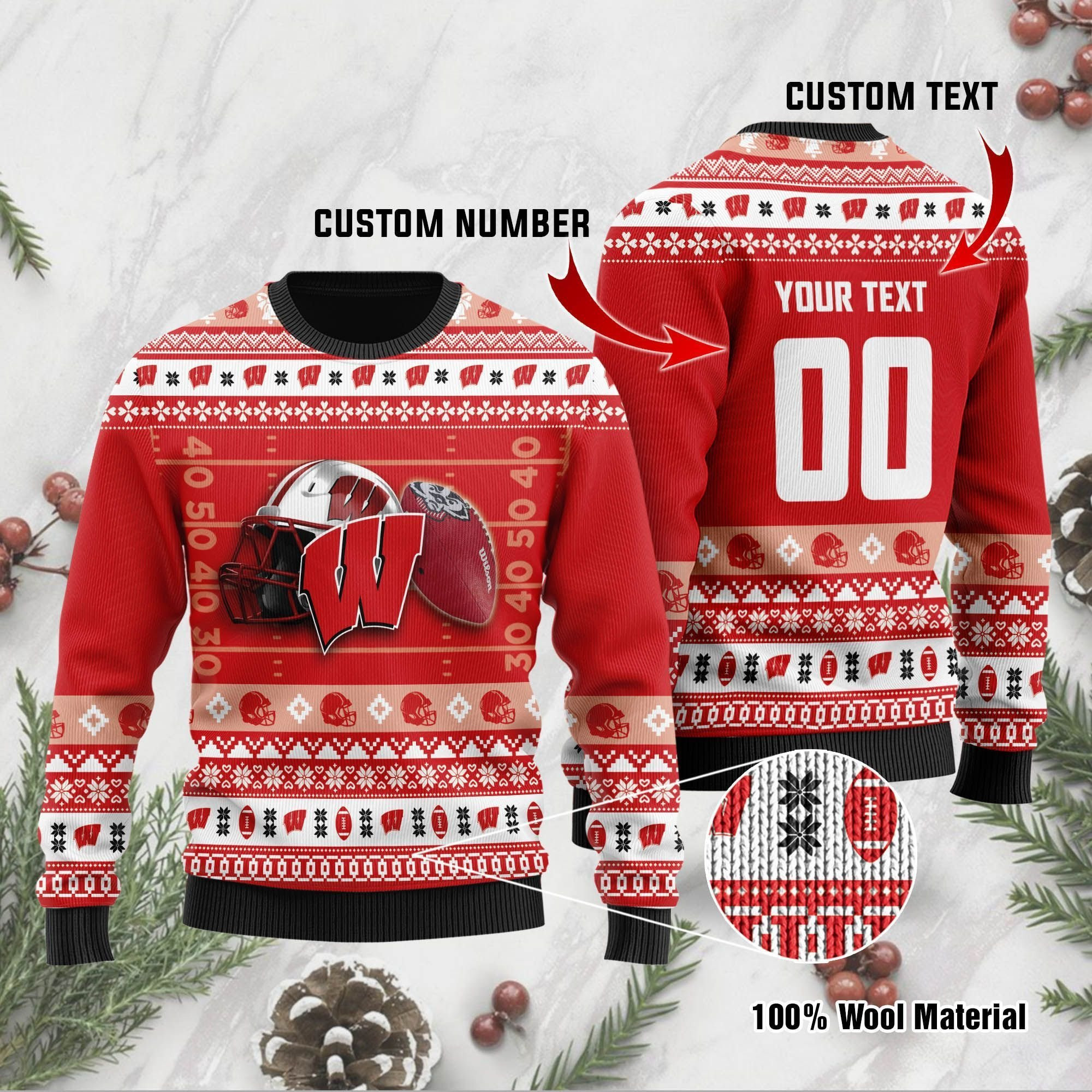 Wisconsin Badgers Custom Name & Number Personalized Ugly Christmas Sweater Adult 3D Funny Matching for family