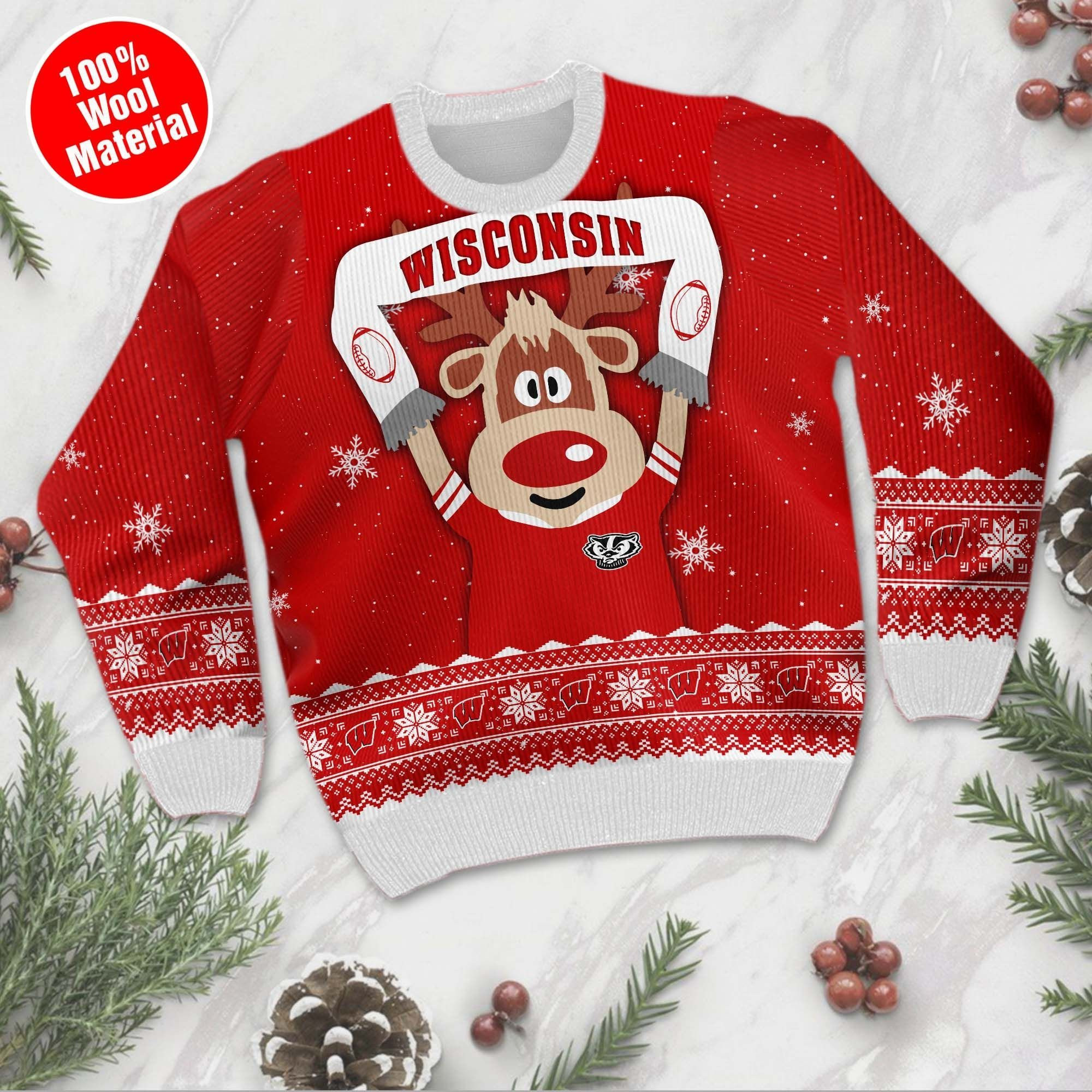 Wisconsin Badgers Funny Ugly Christmas Sweater Adult 3D Funny Matching for family - Image 2