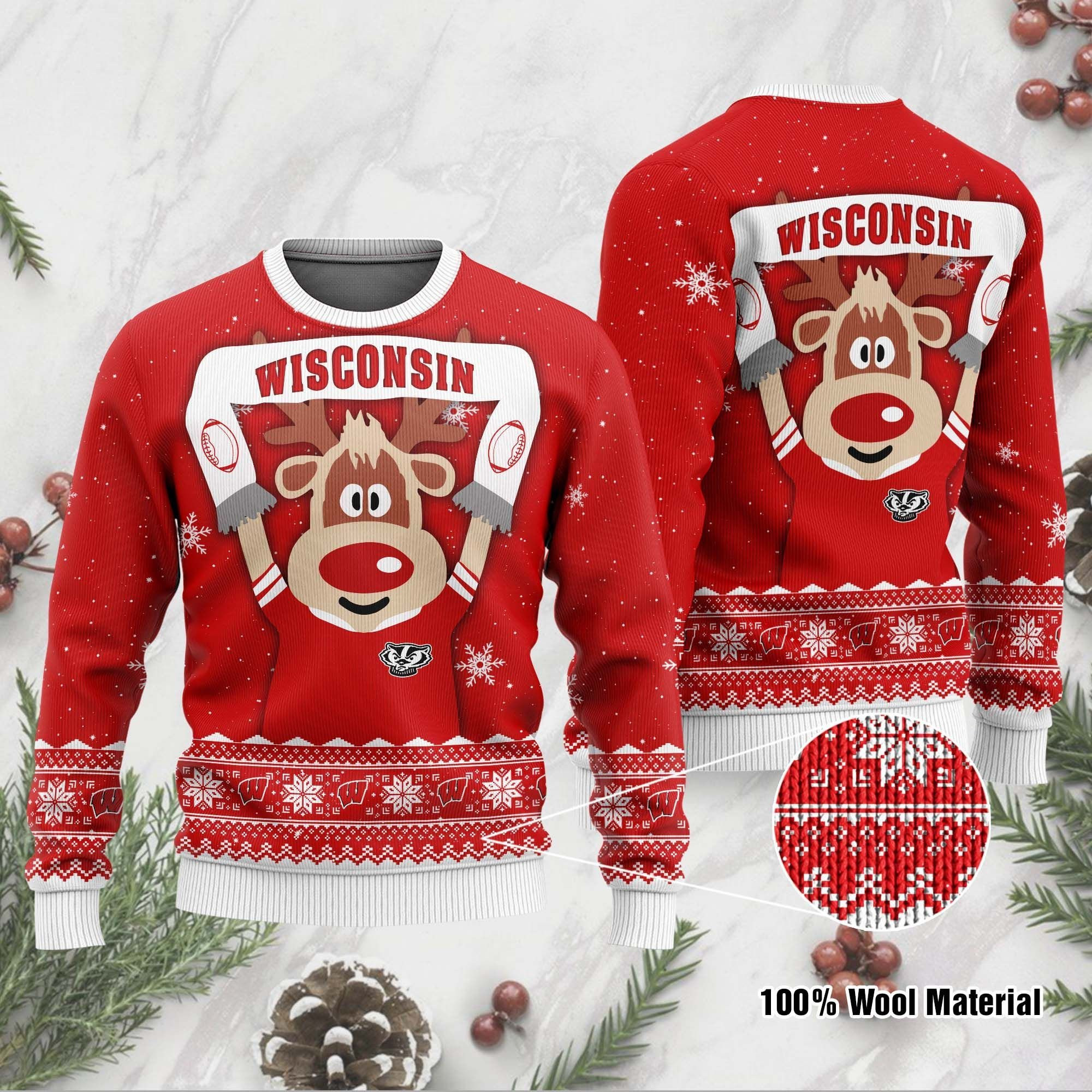 Wisconsin Badgers Funny Ugly Christmas Sweater Adult 3D Funny Matching for family
