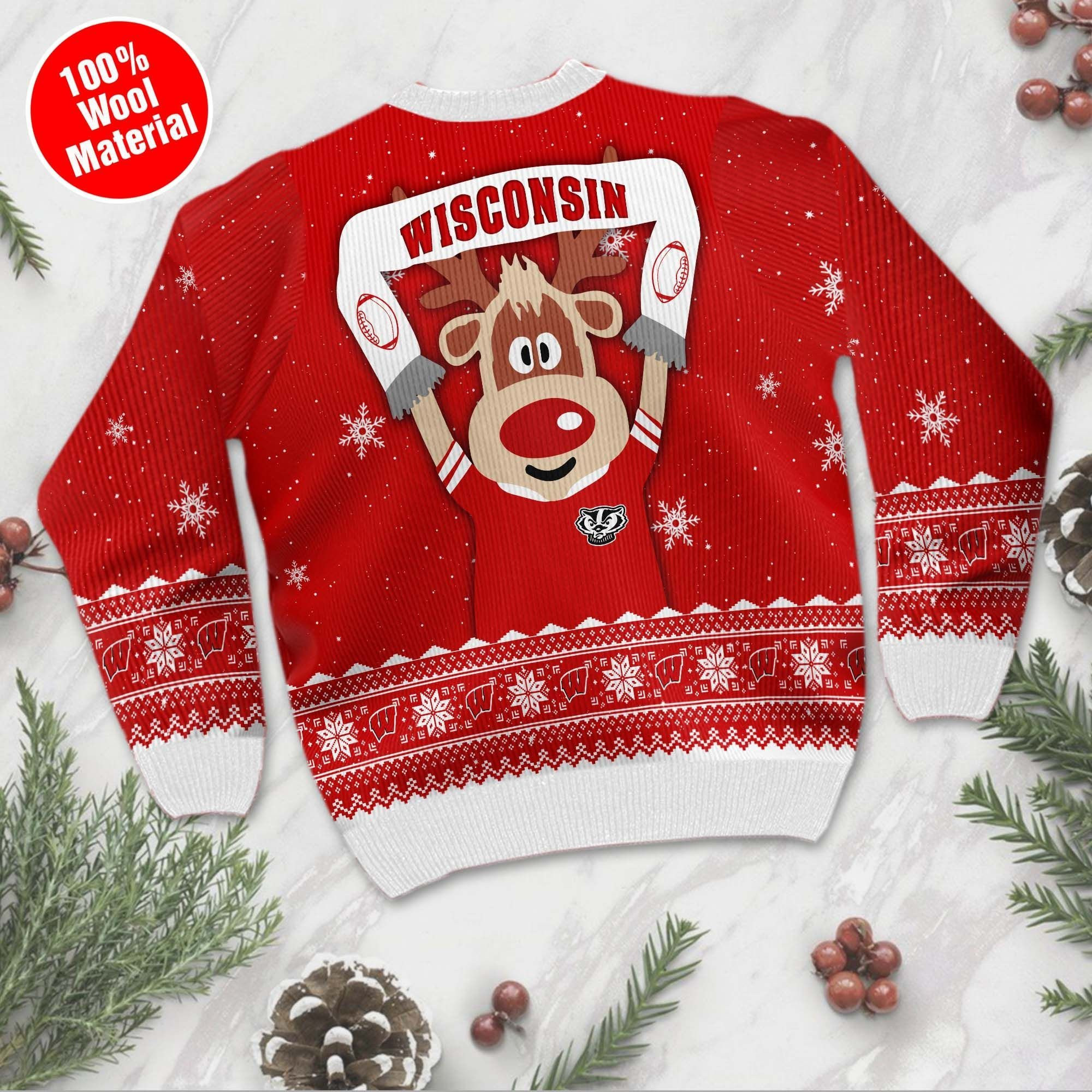 Wisconsin Badgers Funny Ugly Christmas Sweater Adult 3D Funny Matching for family - Image 3