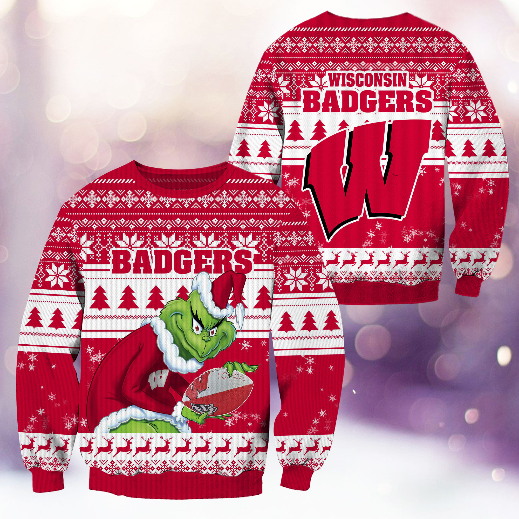 Wisconsin Badgers Grinch Ugly Christmas Sweater Adult 3D Funny Matching for family