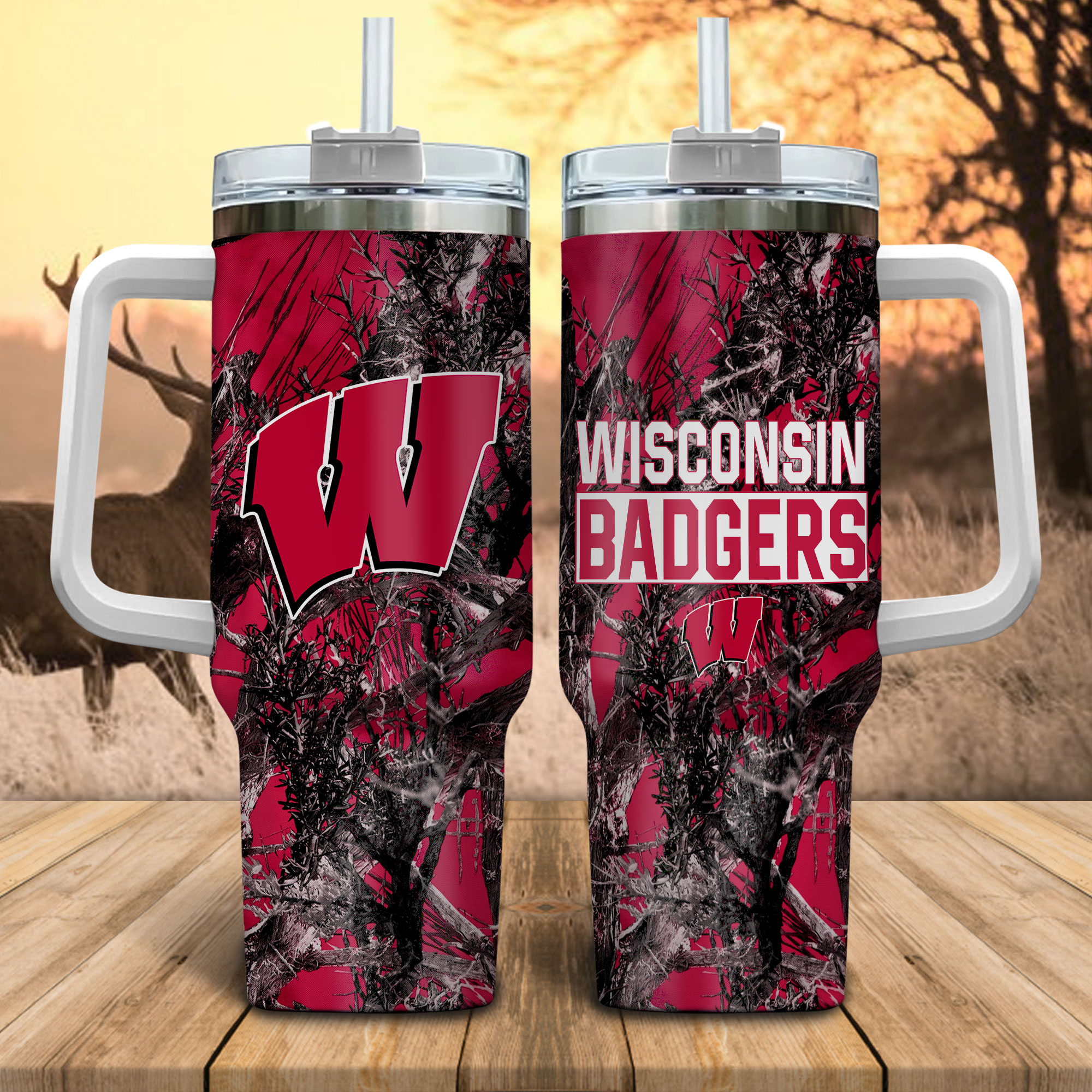 Wisconsin Badgers NCAA Hunting Custom Stanley Cup 40 oz 30 oz Tumbler With HandleTVC230116