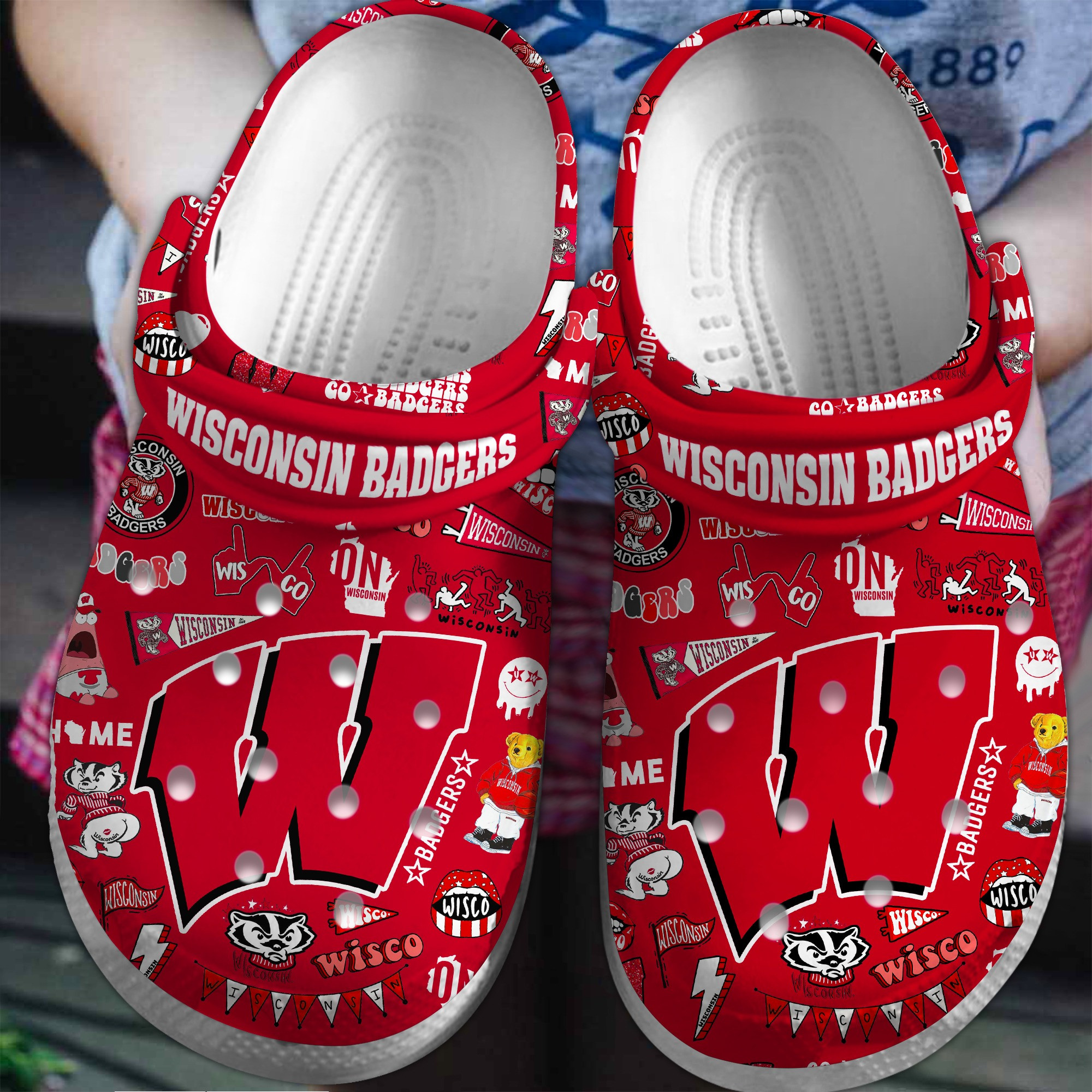 Wisconsin Badgers NCAA Sport Crocs Crocband Clogs Shoes Comfortable For Men Women and Kids