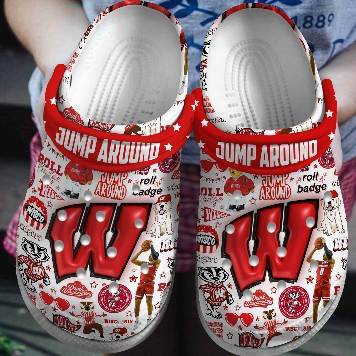 Wisconsin Badgers NCAA Sport Crocs Crocband Clogs Shoes Comfortable For Men Women and Kids