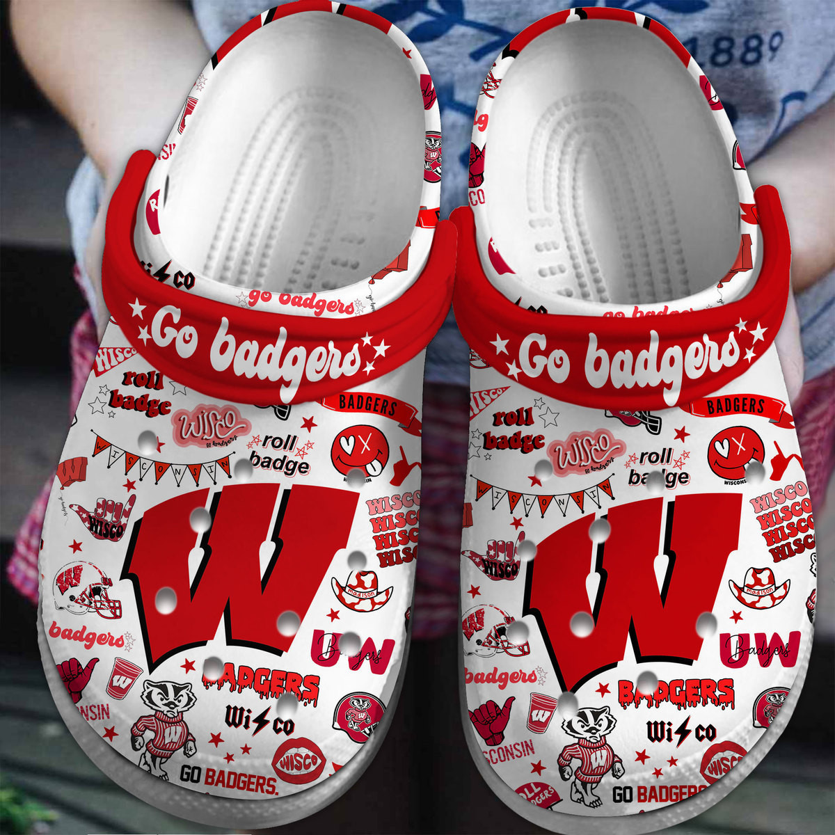 Wisconsin Badgers NCAA Sport Crocs Crocband Clogs Shoes Comfortable For Men Women and Kids