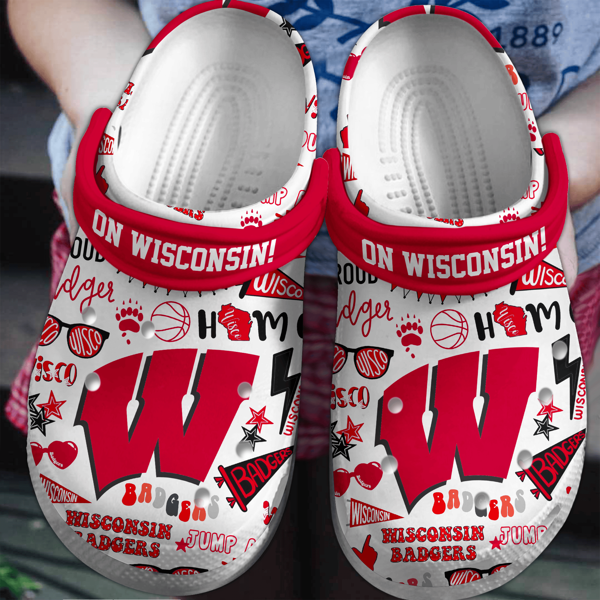 Wisconsin Badgers NCAA Sport Crocs Crocband Clogs Shoes Comfortable For Men Women and Kids