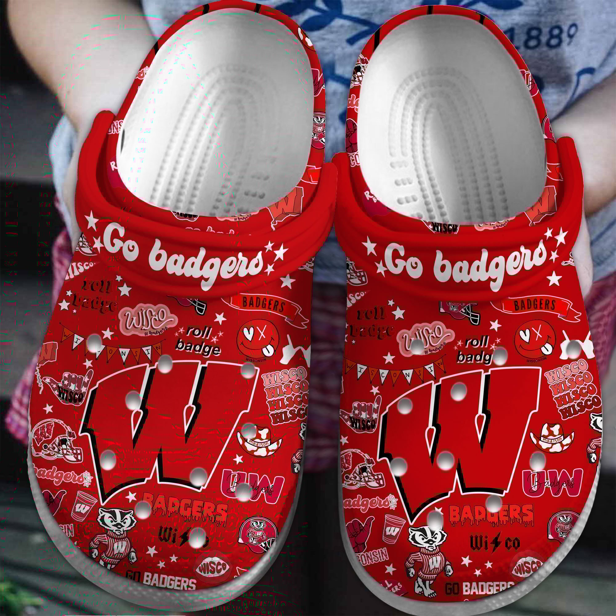 Wisconsin Badgers NCAA Sport Crocs Crocband Clogs Shoes Comfortable For Men Women and Kids
