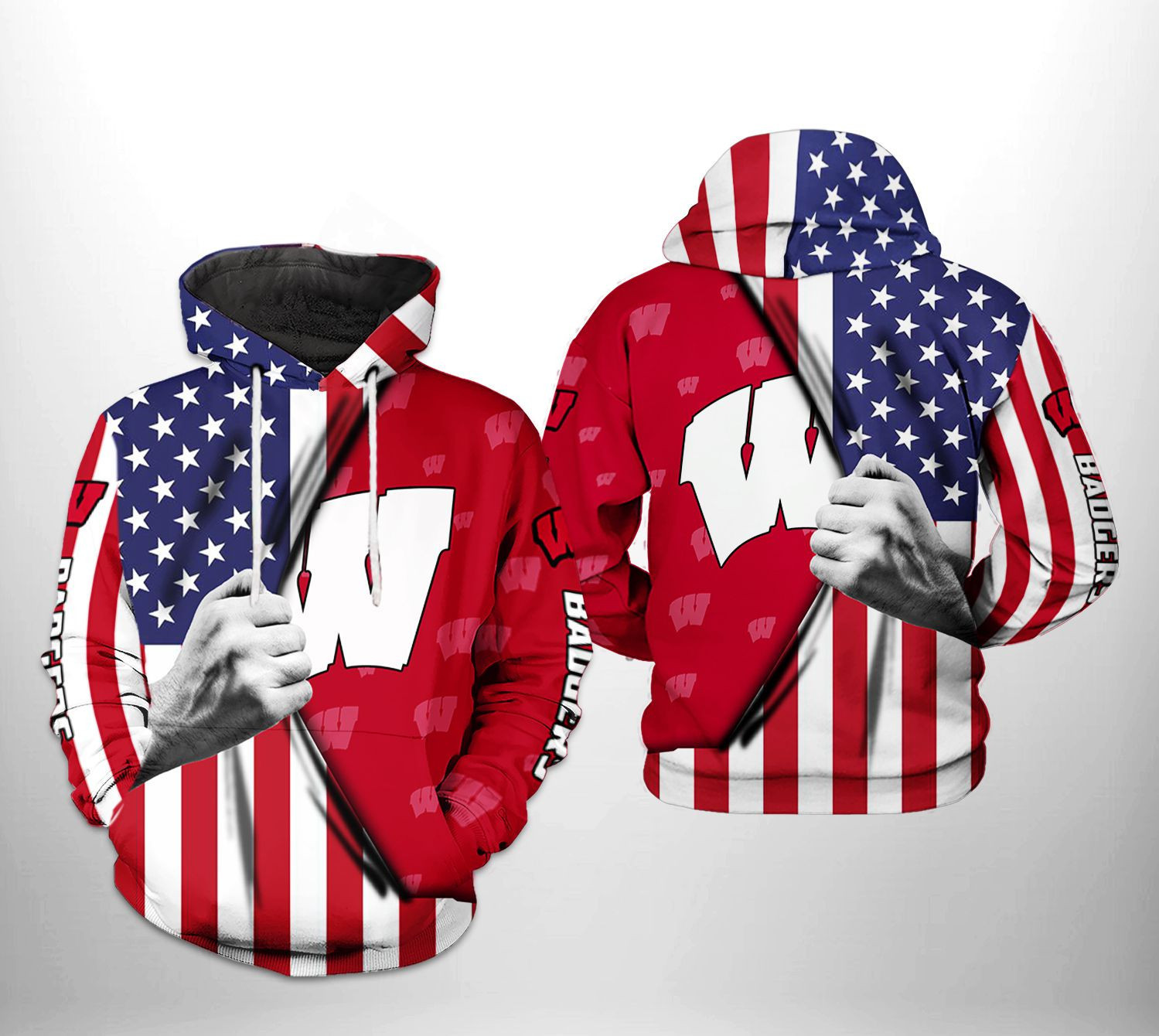 Wisconsin Badgers NCAA US Flag 3D All Over Print Hoodie, Zip Hoodie