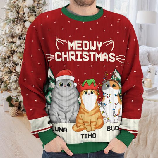 Wish You A Meowy Christmas - Cat Personalized Sweatshirt - Gift For Pet Owners, Pet Lovers - Image 6