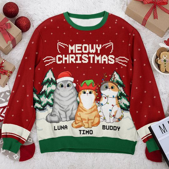 Wish You A Meowy Christmas - Cat Personalized Ugly Sweatshirt - Christmas Gift For Pet Owners, Pet Lovers - Image 4