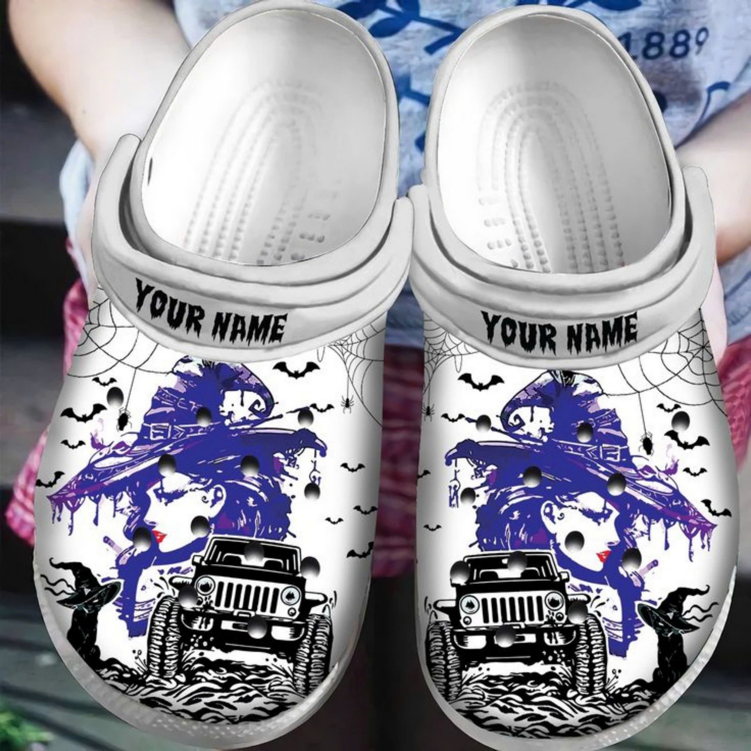 Witch And Jeep Halloween Night Crocs Crocband Clogs Shoes Comfortable For Men Women and Kids