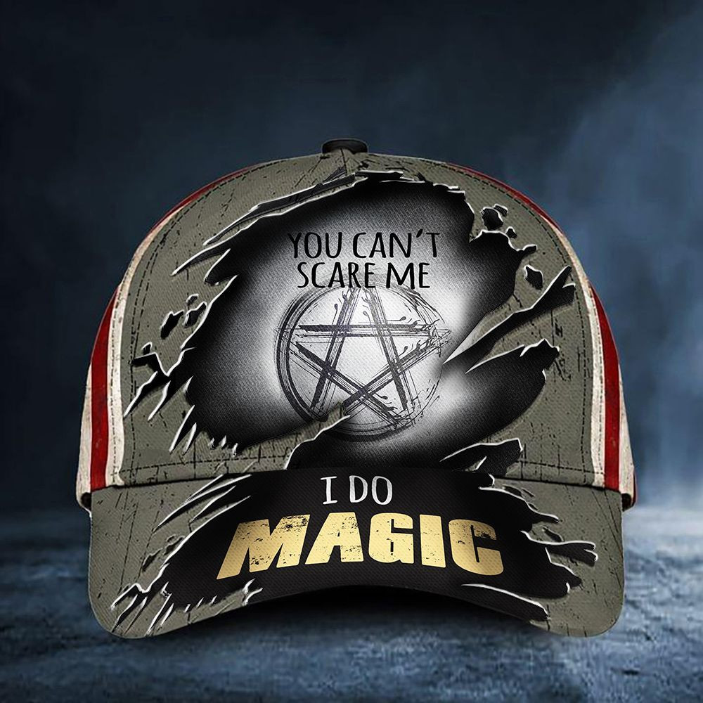 Witchcraft Logo You Can't Scare Me I Do Magic Hat USA Flag Hat Gifts For Wiccans Trucker Hats Custom Hats Gifts For Men & Women