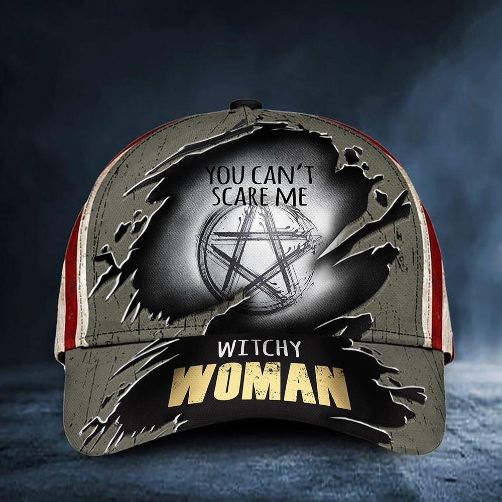 Witchcraft You Can't Scare Me Witchy Woman Hat Logo USA Flag Hat Gift Ideas For Witches Trucker Hats Custom Hats Gifts For Men & Women