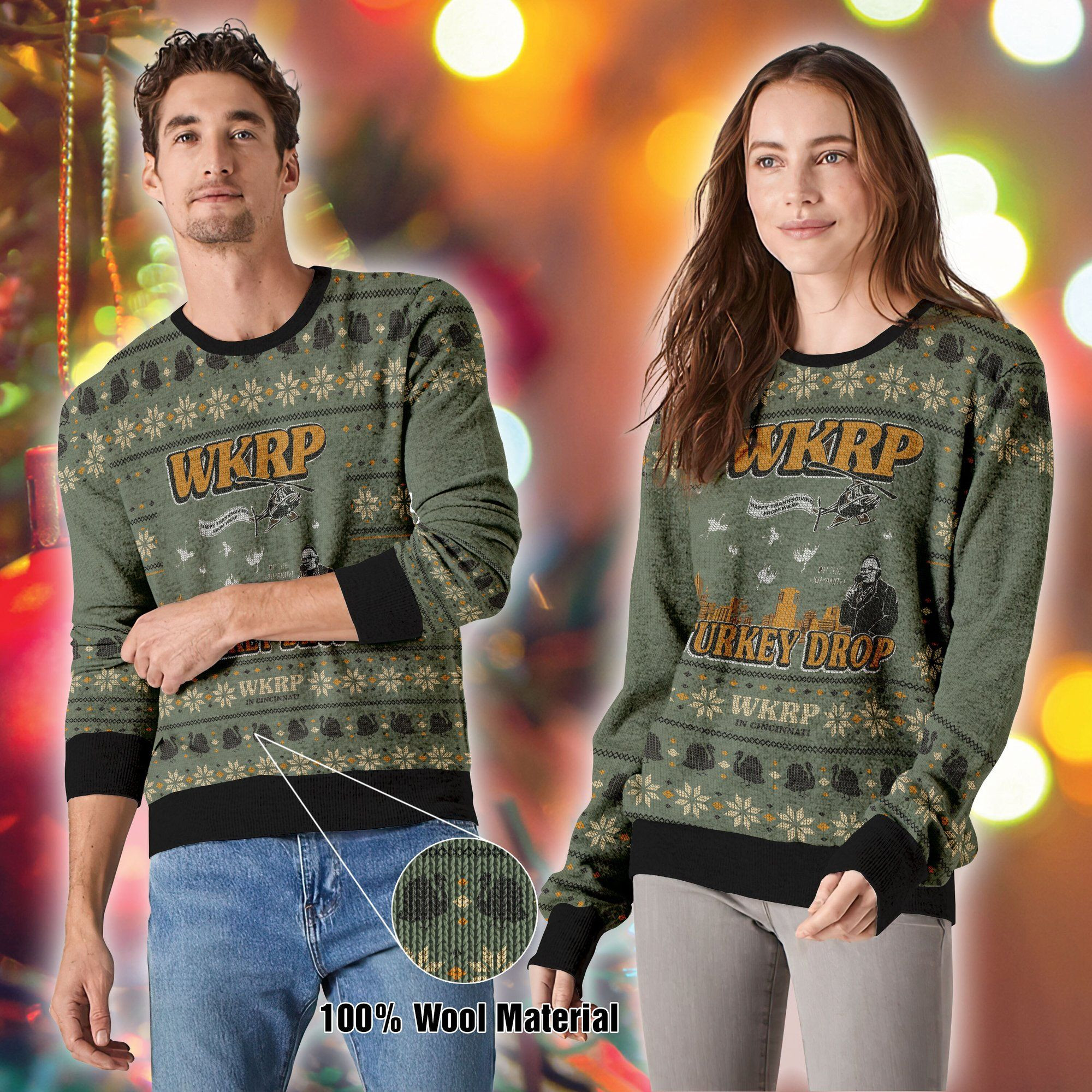 Wkrp 3D Printed Ugly Christmas Sweater Adult 3D Funny Matching for family