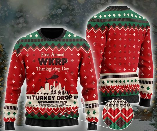 WKRP in Cincinnati Ugly Sweater First Annual WKRP Thanksgiving Day Turkey Drop - Image 5