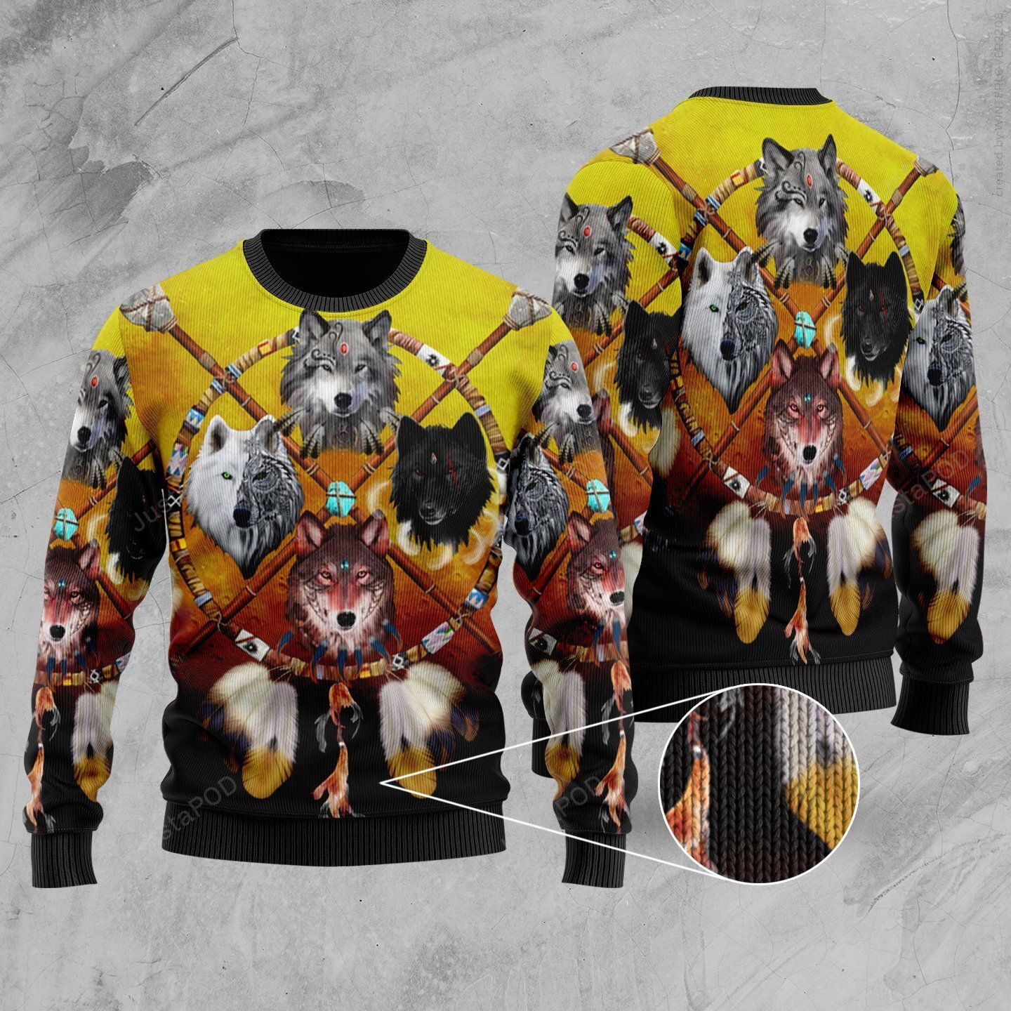 Wolf And Dreamcatcher Ugly Christmas Sweater Adult 3D Funny Matching for family