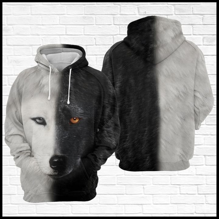 Wolf Black And White 3D All Over Print Hoodie, Zip Hoodie