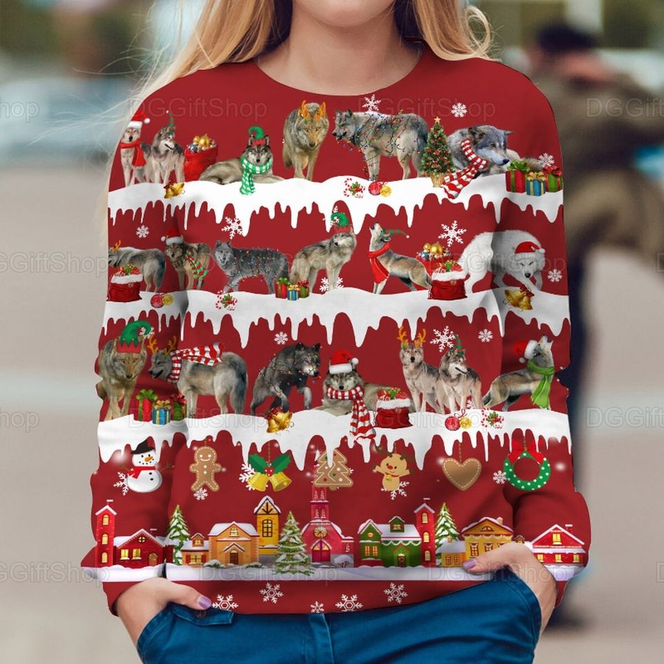Wolf Christmas Sweatshirt - Wild Holiday Apparel