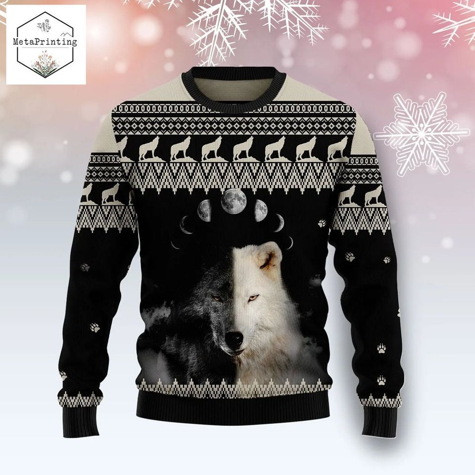 Wolf Day And Night Ugly Christmas Sweater