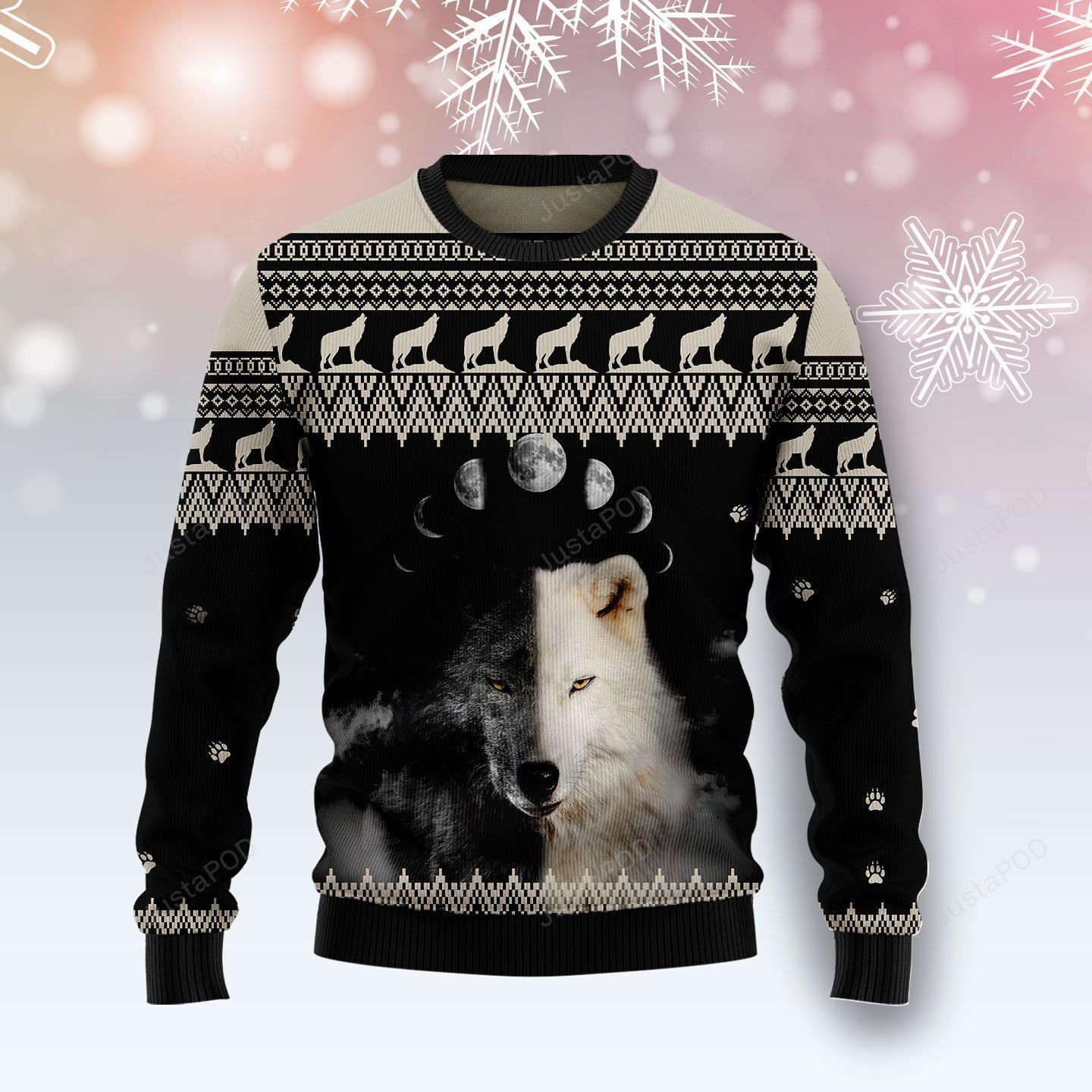 Wolf Day And Night Ugly Christmas Sweater Adult 3D Funny Matching for family
