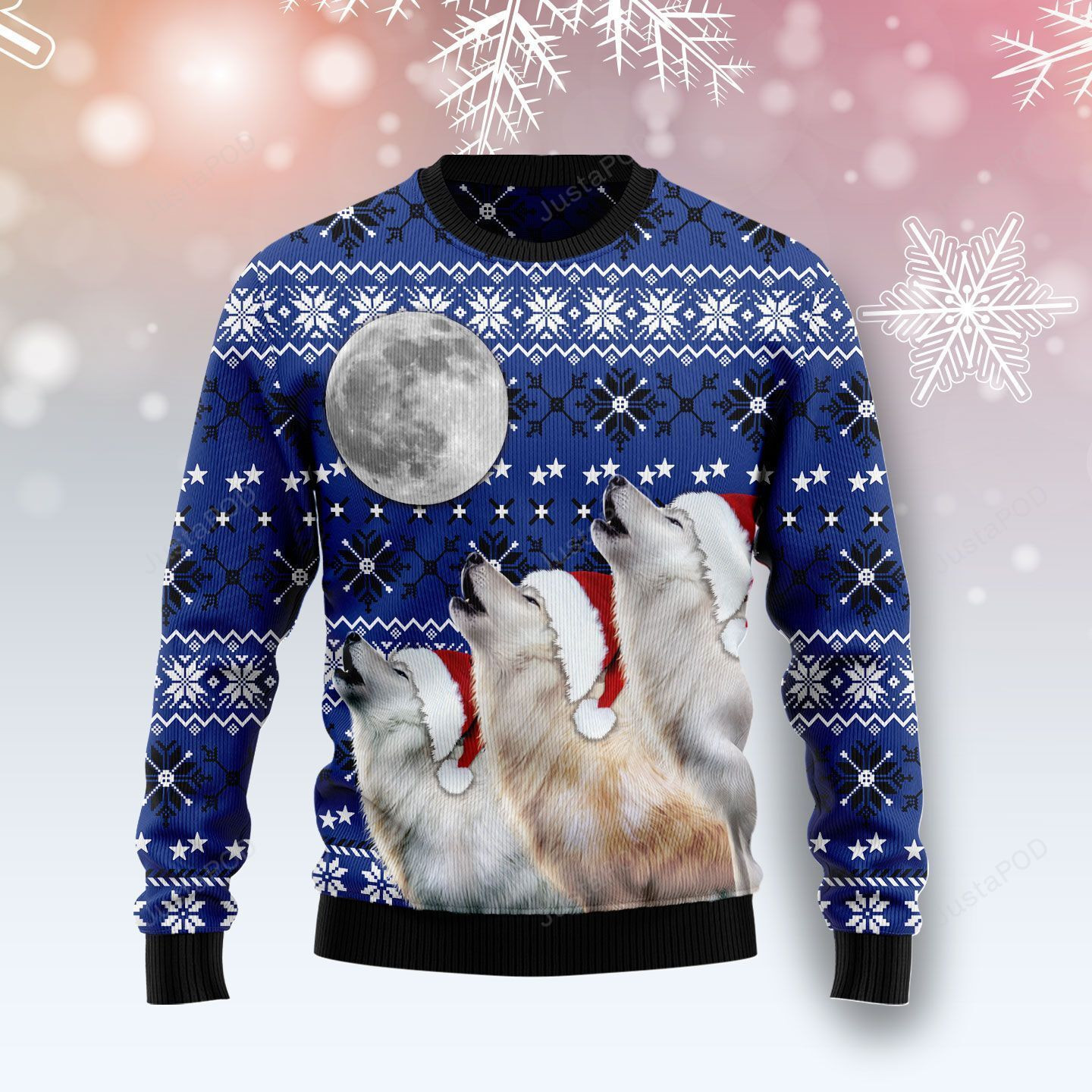 Wolf Howling Full Moon Ugly Christmas Sweater Adult 3D Funny Matching for family