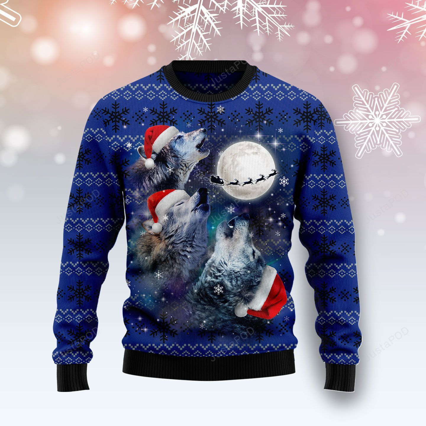 Wolf Moon Ugly Christmas Sweater Adult 3D Funny Matching for family