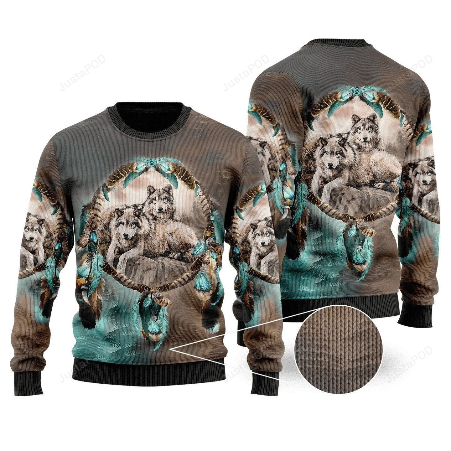 Wolf Native American Ugly Christmas Sweater Adult 3D Funny Matching for family