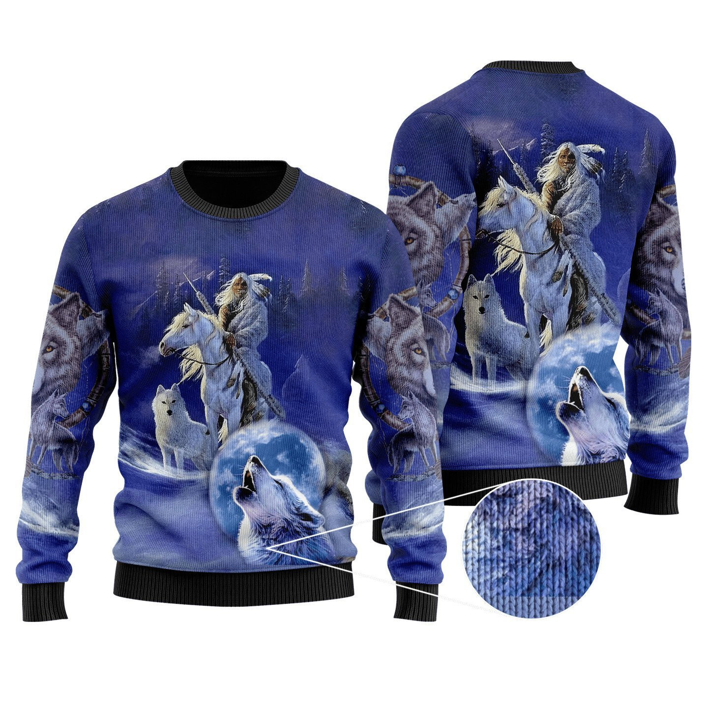 Wolf Native Ugly Christmas Sweater Adult 3D Funny Matching for family