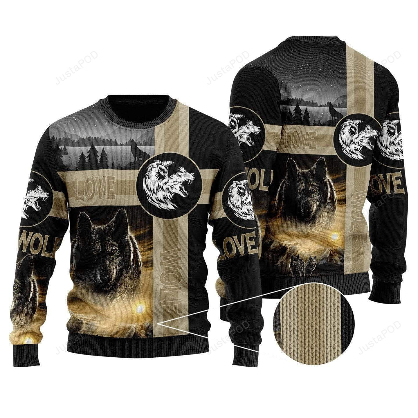 Wolf Ugly Christmas Sweater Adult 3D Funny Matching for family