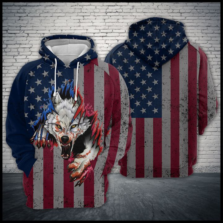 Wolf Us Flag 3D All Over Print Hoodie, Zip Hoodie