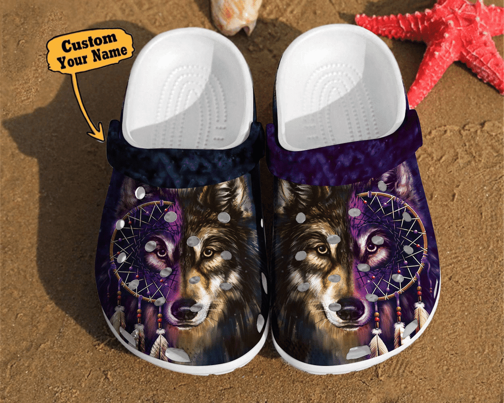 Wolf - Wolf Art Dreamcatcher Two Face Gift For Lovers Native American Clog Shoes For Men And Women